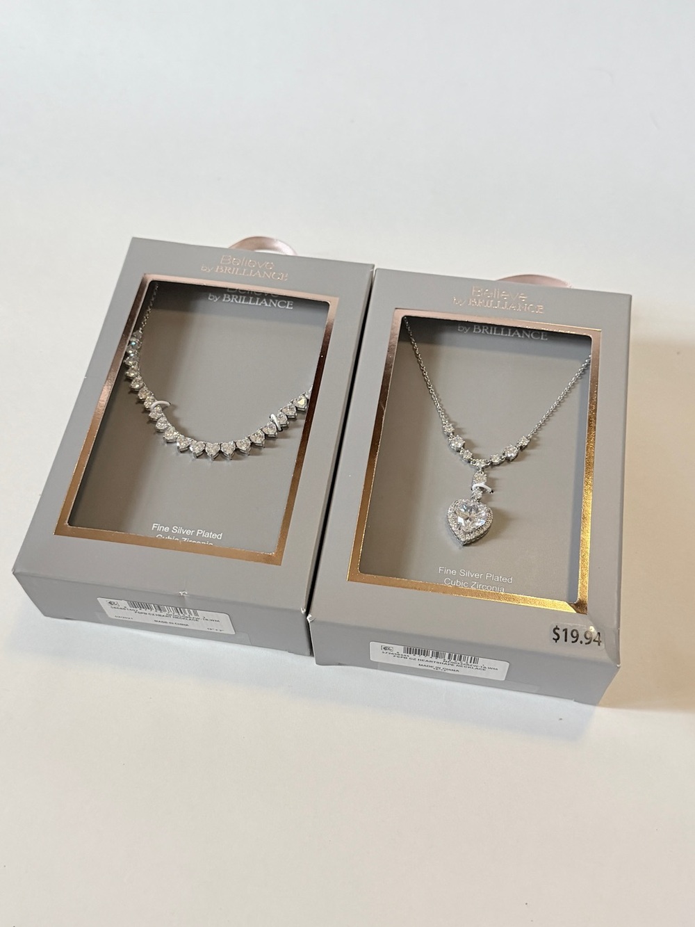 Believe by Brilliance Silver-Plated Heart Pendant Necklace and Tennis Necklace